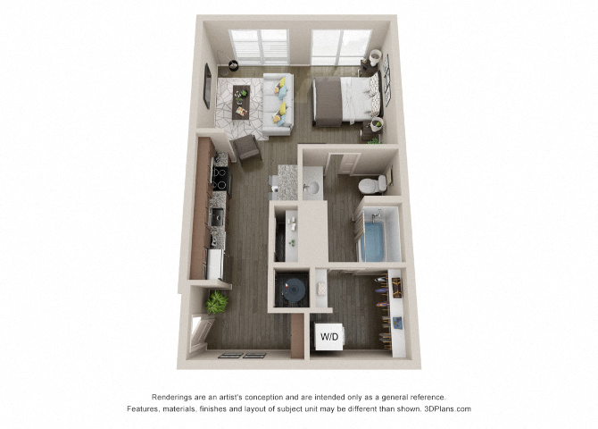 Floor plan for studio, 1 bath, 497 sqft